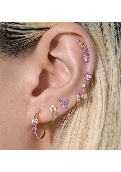 E179-GOLD Geometrik Sarı Pembe Kübik Zirkonya Altın Kaplama Vermeil 925 Ayar Gümüş Sevimli Küçük Dangle Damla Küpe (Yurt Dışından) fiyatları