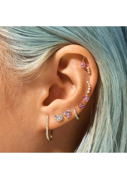 E179-GOLD Geometrik Sarı Pembe Kübik Zirkonya Altın Kaplama Vermeil 925 Ayar Gümüş Sevimli Küçük Dangle Damla Küpe (Yurt Dışından) fırsatları