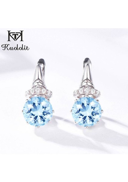 Akuamarin Kuololit Katı 925 Ayar Gümüş Diaspore Taş Küpe Mavimsi Yeşil Zümrüt Klip Küpe Kadınlar Için Trendy Güzel Takı (Yurt Dışından)