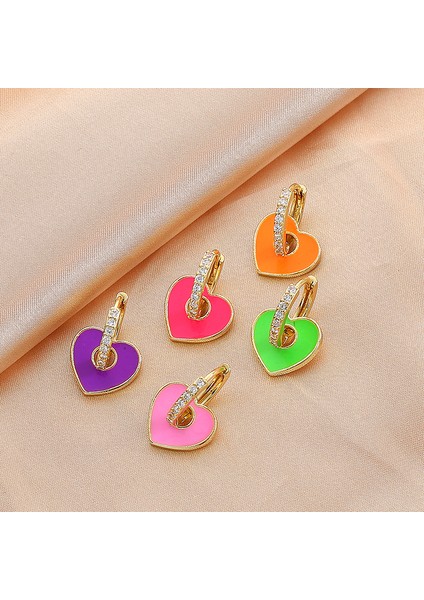 E594-5 Yeni Moda Şeker Renk Aşk Şeftali Kalp Hollow Küpe Kadın Zarif Mikro Açacağı Zirkon Kız Flört Hediye (Yurt Dışından)
