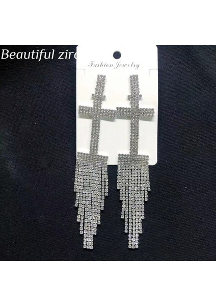 T Avrupa ve Amerikan Uzun Püskül 26 Ingilizce Mektup Kolye Küpe Kadın Moda Takı Bildirimi Için Uygun Parlak Kristal (Yurt Dışından)