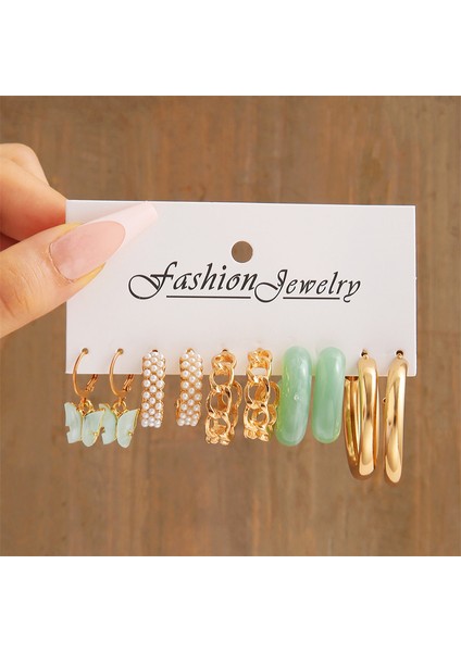 OV5614501 Trendy Renkli Küpe Seti Kadın Kızlar Için Yeşil Reçine Inci Altın Rengi Metal Daire Dangle Küpe 2022 Yeni Moda (Yurt Dışından) modelleri