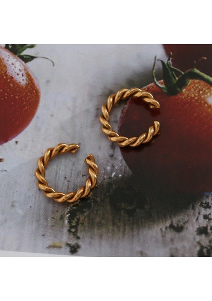 Bir Çift Yeni Minimalist Şık Halat Bükülmüş Zincir Küçük Kulak Manşet Paslanmaz Çelik Altın Kaplama Kadınlar Için Küpe Üzerinde Hiçbir Delici Klip (Yurt Dışından) indirimleri