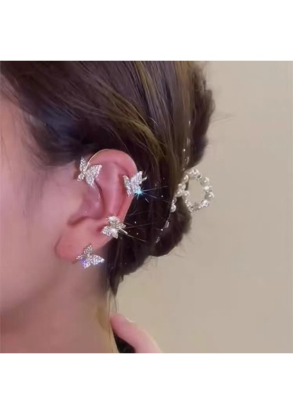 F Sol Kelebek Kulak Klipleri Altın Gümüş Renk Küpe Piercing Olmadan Kadın Köpüklü Zirkon Kulak Manşet Klip Küpe Düğün Takı (Yurt Dışından) modelleri