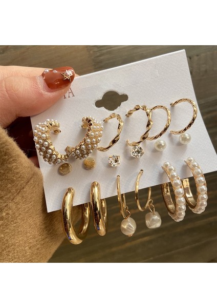 Set 36 6 Çift Inci Damla Küpe Seti Büyük Daire Piercing Kalp Kelebek Hoop Küpe Kadınlar Kız Için Sevimli Kulak Çıtçıt Toka Takı (Yurt Dışından)