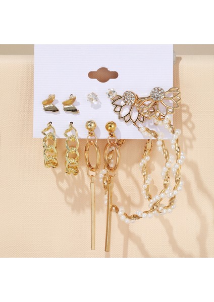 Set 36 6 Çift Inci Damla Küpe Seti Büyük Daire Piercing Kalp Kelebek Hoop Küpe Kadınlar Kız Için Sevimli Kulak Çıtçıt Toka Takı (Yurt Dışından)