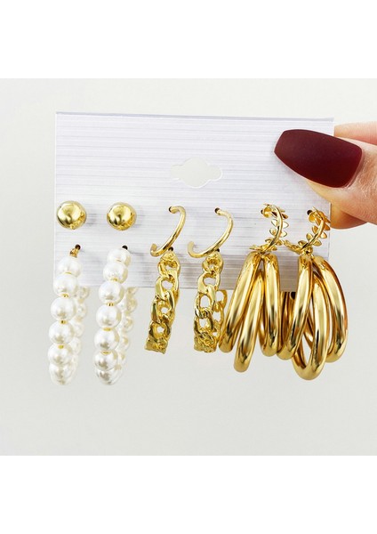 Set 36 6 Çift Inci Damla Küpe Seti Büyük Daire Piercing Kalp Kelebek Hoop Küpe Kadınlar Kız Için Sevimli Kulak Çıtçıt Toka Takı (Yurt Dışından)