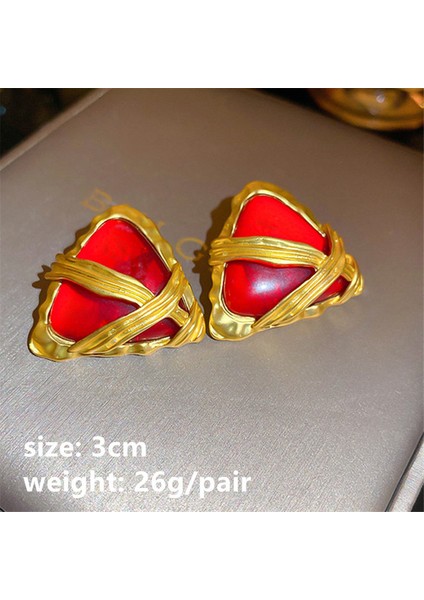 Z8 Vintage Metal Reçine Yuvarlak Aşk Büyük Damla Küpe Geometrik Dangle Küpe Altın Renk Kadınlar Takı Için 2022 Yeni Fransa Hediye (Yurt Dışından)