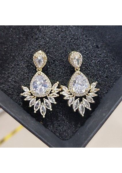 Altın Uilz Moda Kübik Zirkon Avize Dangle Bırak Küpe ile Aaa Kristal Kadınlar Için Düğün Parti Takı UE363 (Yurt Dışından)