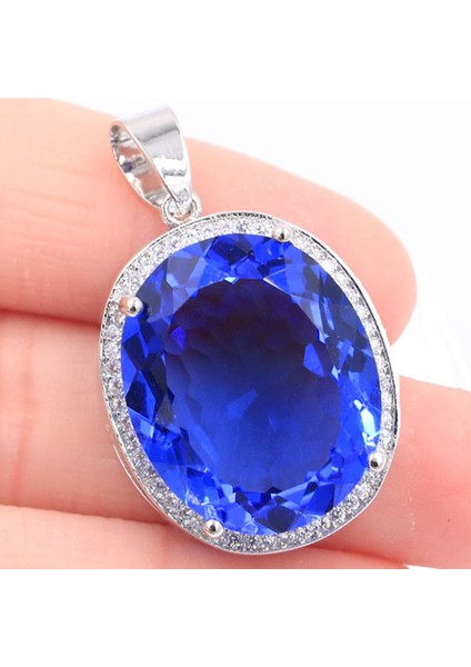 Tanzanit Kolye 40X21MM Büyük Oval Takı Seti 17.5g Renk Değiştiren Sultanit Alexandrite Topaz Gümüş Küpe Kolye Göz Alıcı (Yurt Dışından)