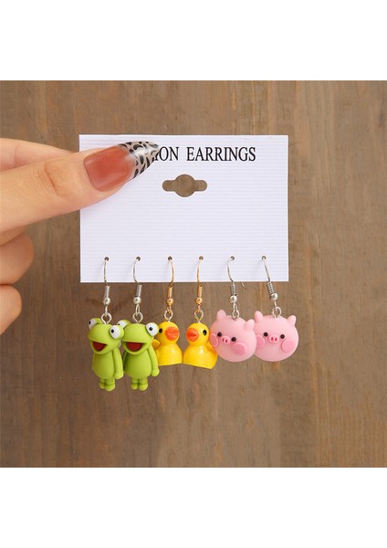 Set 8 5 Takım Trendy Hayvan Kurbağa Ördek Dangle Küpe Bulutlar Sakızlı Ayı Damla Küpe Geometrik Abartılı Kadın Kız Çocuklar Punk Takı (Yurt Dışından)