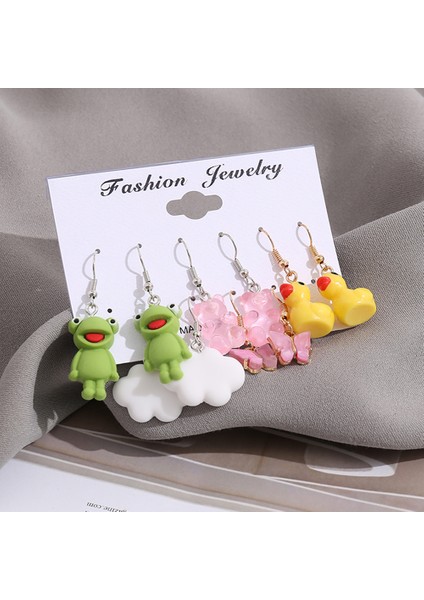 Set 8 5 Takım Trendy Hayvan Kurbağa Ördek Dangle Küpe Bulutlar Sakızlı Ayı Damla Küpe Geometrik Abartılı Kadın Kız Çocuklar Punk Takı (Yurt Dışından) fırsatları