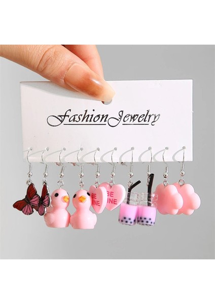Set 8 5 Takım Trendy Hayvan Kurbağa Ördek Dangle Küpe Bulutlar Sakızlı Ayı Damla Küpe Geometrik Abartılı Kadın Kız Çocuklar Punk Takı (Yurt Dışından) indirimleri