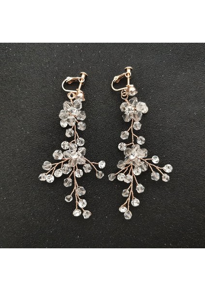 2124 Gül Altın Slbrıdal El Yapımı Rhinestones Kristaller Inciler Klipsli/kulak Pin Düğün Dangle Küpe Gelin Avize Küpe Kadın Takı (Yurt Dışından)