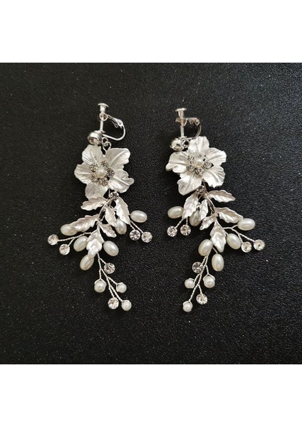 2130 Gümüş Slbrıdal El Yapımı Rhinestones Kristaller Inciler Klipsli/kulak Pin Düğün Dangle Küpe Gelin Avize Küpe Kadın Takı (Yurt Dışından)