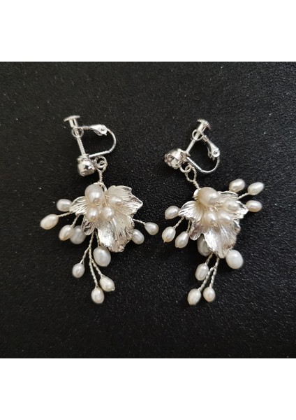 2130 Gümüş Slbrıdal El Yapımı Rhinestones Kristaller Inciler Klipsli/kulak Pin Düğün Dangle Küpe Gelin Avize Küpe Kadın Takı (Yurt Dışından) fırsatları