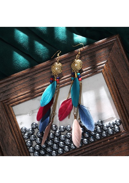 Mix Uzun Tüy Küpe Kadınlar Için 2022 Trendy Boho Tasarım Modern Stil Oyma Yaprak Vintage Bohemian Püskül Küpe (Yurt Dışından)