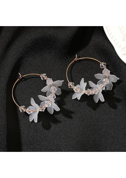 B01 Kadın Düğün Küpe Reçine Çiçek Inci Kristal Uzun Püskül Dangle Küpe Kadın Moda Basit Bohemia Damla Küpe (Yurt Dışından)