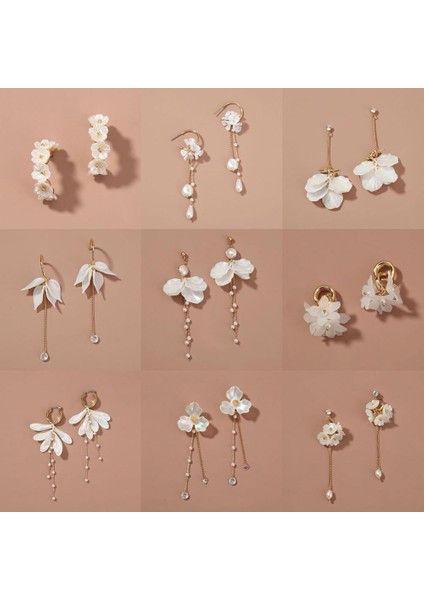 B01 Kadın Düğün Küpe Reçine Çiçek Inci Kristal Uzun Püskül Dangle Küpe Kadın Moda Basit Bohemia Damla Küpe (Yurt Dışından) fırsatları