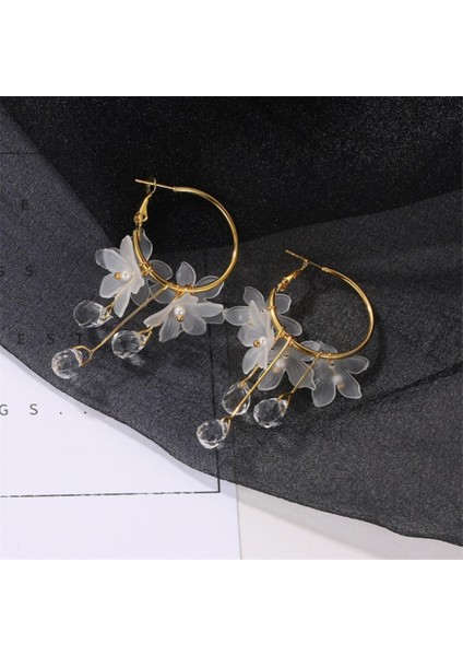 B01 Kadın Düğün Küpe Reçine Çiçek Inci Kristal Uzun Püskül Dangle Küpe Kadın Moda Basit Bohemia Damla Küpe (Yurt Dışından) indirimleri