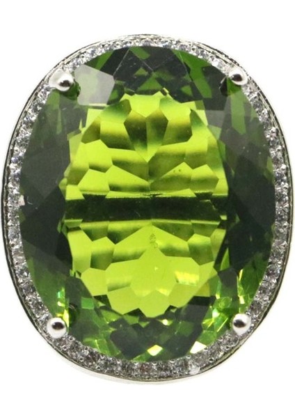 Yüzük Sz 8 40X21MM Sıcak Satış Büyük Oval Narin Ince Kesim 17.5g Düzenlendi Yeşil Peridot Cz Kadınlar Arkadaş Gümüş Kolye Küpe Yüzük (Yurt Dışından)