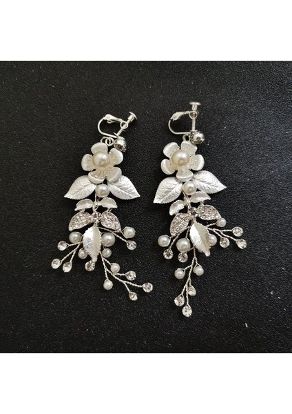 2127 Gümüş Slbrıdal El Yapımı Rhinestones Kristaller Inciler Klipsli/kulak Pin Düğün Dangle Küpe Gelin Avize Küpe Kadın Takı (Yurt Dışından)