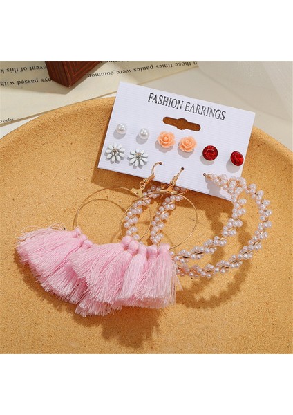 17 Moda Pembe Kelebek Çiçek Kristal Inci Küpeler Kadınlar Için Set Sevimli Trendy Kalp Geometrik Altın Renk Küpe Parti Takı (Yurt Dışından)