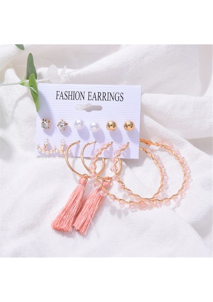 17 Moda Pembe Kelebek Çiçek Kristal Inci Küpeler Kadınlar Için Set Sevimli Trendy Kalp Geometrik Altın Renk Küpe Parti Takı (Yurt Dışından)