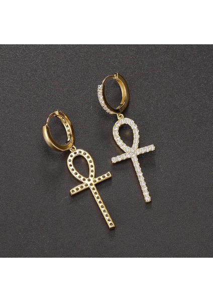 KBE151-2 Hip Hop Ankh Dangle Hoop Küpe Erkekler Için Kaya Punk Aksesuarları Buzlu Out Zirkon Delici Klipsli Küpe Moda Takı OHE111 (Yurt Dışından) indirimleri