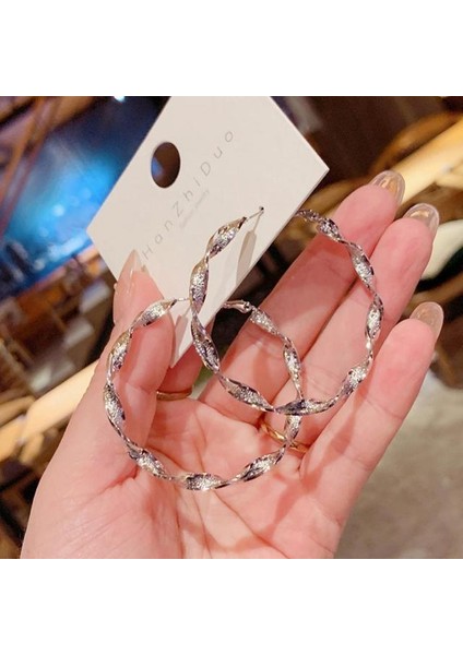 Gümüş Moda Bozulma Interweave Büküm Metal Daire Geometrik Yuvarlak Hoop Küpe Kadın Aksesuarları Retro Parti Takı Için (Yurt Dışından)