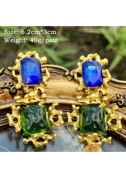 E Bakır 6 cm Yeni Renkli Cam Büyük Metal Damla Küpe Geometrik Çiçek Su Damlası Dangle Küpe Kadınlar Takı Için Retro Altın Kaplama (Yurt Dışından) modelleri