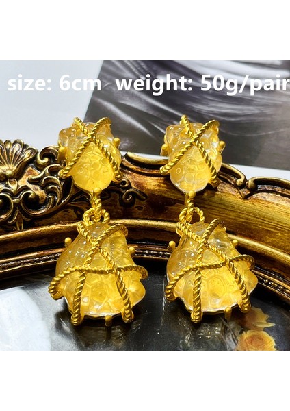 E Bakır 6 cm Yeni Renkli Cam Büyük Metal Damla Küpe Geometrik Çiçek Su Damlası Dangle Küpe Kadınlar Takı Için Retro Altın Kaplama (Yurt Dışından) fırsatları