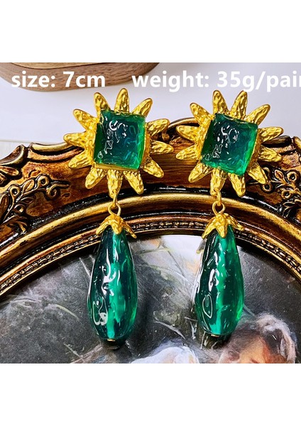 E Bakır 6 cm Yeni Renkli Cam Büyük Metal Damla Küpe Geometrik Çiçek Su Damlası Dangle Küpe Kadınlar Takı Için Retro Altın Kaplama (Yurt Dışından) indirimleri