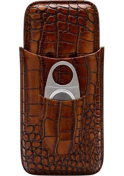 Cohiba Deri Croco 3'lü Puro Kılıfı Kesicili Kahve(56 Ring)