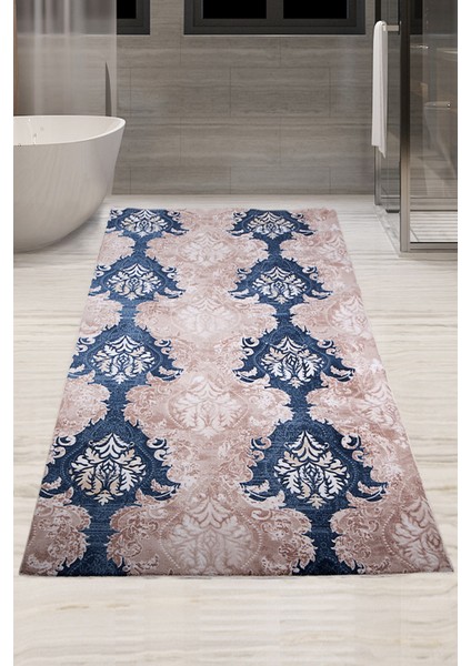 Şark Mavi 100X200 cm Büyük Ebat Banyo Halısı Tek Parça Kaymaz Taban Banyo Paspası