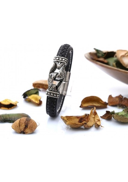 Zincir Modeli 316L Ayar Çelik ve Deri Bileklik