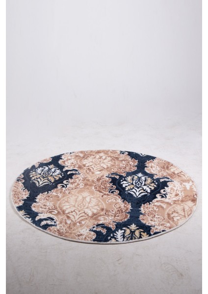 Şark Mavi Yuvarlak 120X120 cm Banyo Paspası Kaymaz Taban Yıkanabilir Banyo Halısı