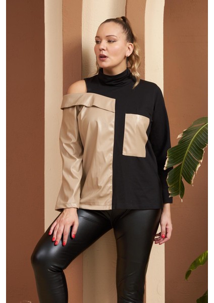 Deri Garnili Vizon Büyük Beden Sweatshirt fiyatları