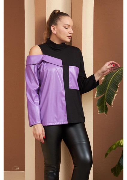 Deri Garnili Mor Büyük Beden Sweatshirt fiyatları