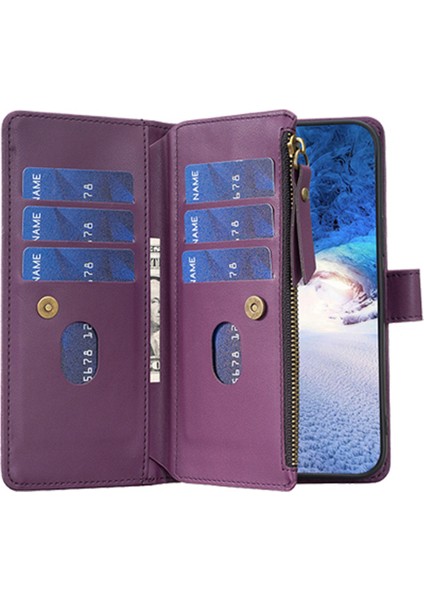 iPhone 12 /12 Pro Proderi Anti Deri Kılıf Zipper Cep Stand Telefon Cüzdan Kapağı (Yurt Dışından)