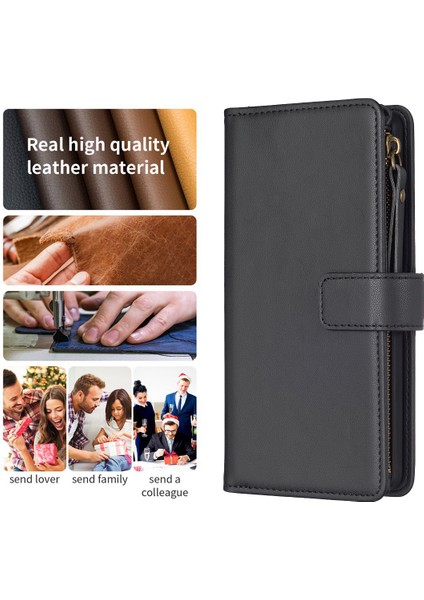 iPhone 12 /12 Pro Proderi Anti Deri Kılıf Zipper Cep Stand Telefon Cüzdan Kapağı (Yurt Dışından)