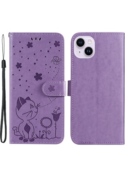 iPhone 15 Plus Case Cat Baskılı Deri Stand Cüzdan Telefon Kapağı (Yurt Dışından)