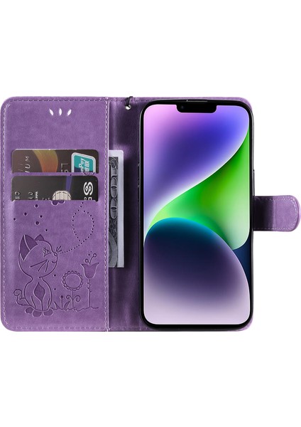 iPhone 15 Plus Case Cat Baskılı Deri Stand Cüzdan Telefon Kapağı (Yurt Dışından)