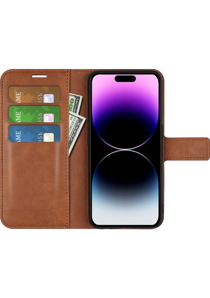 iPhone 15 Pro Max Buzağı Doku Deri Kapağı Kare Manyetik Kapanma Stand Cüzdan Telefon Kılıfı (Yurt Dışından) fiyatları