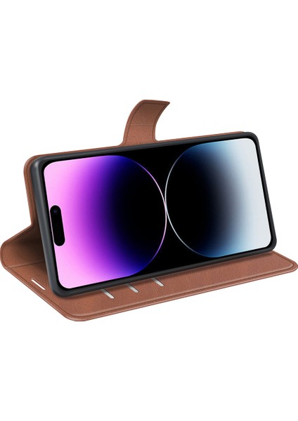 iPhone 15 Pro Max Buzağı Doku Deri Kapağı Kare Manyetik Kapanma Stand Cüzdan Telefon Kılıfı (Yurt Dışından) modelleri