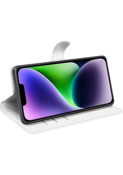 iPhone 15 Plus Standlı Telefon Kılıfı Pu Deri Litchi Doku Cüzdan Folyosu Flip Telefon Kapağı (Yurt Dışından)