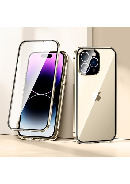 iPhone 15 Pro Max Çift Taraflı Temperli Cam + Metal Çerçeve Kılıf Manyetik Telefon Kapağı (Yurt Dışından) indirimleri