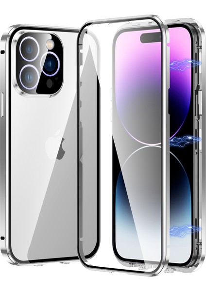 iPhone 15 Pro Max Çift Taraflı Temperli Cam + Metal Çerçeve Kılıf Manyetik Telefon Kapağı (Yurt Dışından)