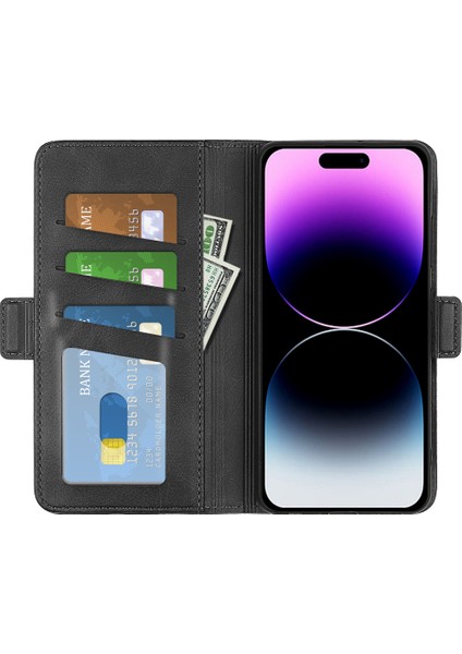 iPhone 15 Pro Max Buzağı Doku Stand Anti-Çizgi Pu Deri Cüzdan Telefon Kapağı (Yurt Dışından) fiyatları