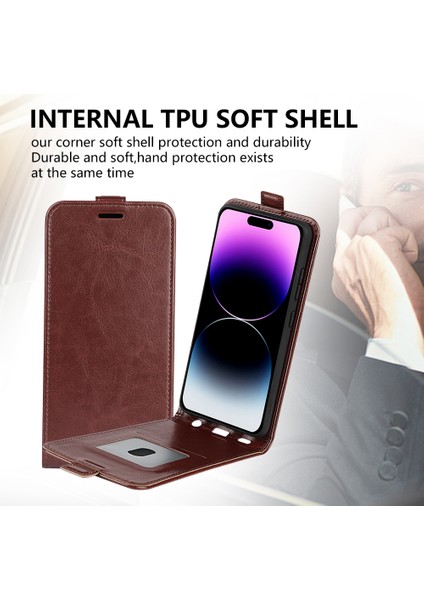 iPhone 15 Pro Max Cep Telefonu Kılıfı, Kart Yuvası ile Damla Koruma Dikey Flip Pu Deri Telefon Kapağı (Yurt Dışından)